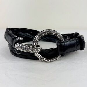 Brighton Vintage Black Leather Braided O-ring Belt
